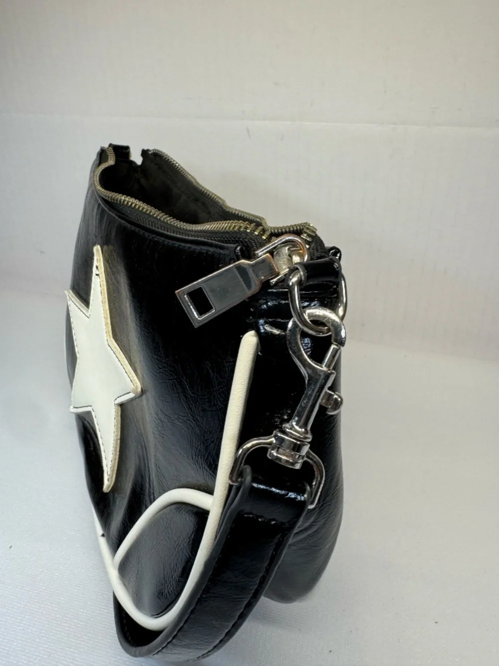 Silence + Noise Black Patent Star Baguette Shoulder Bag Y2K Retro Purse